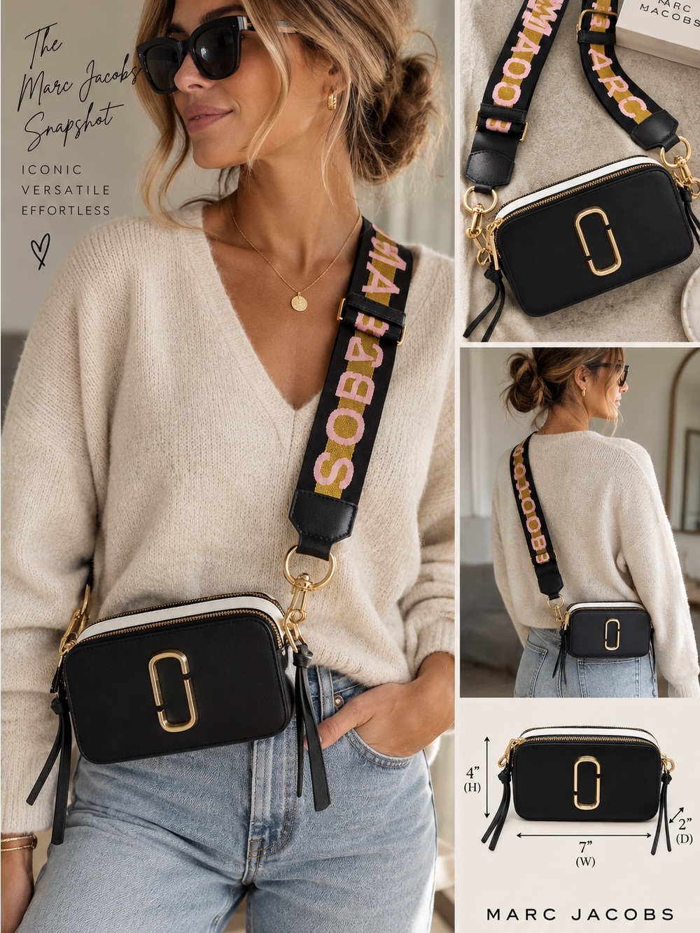 Marc Jacobs Black Snapshot Camera Bag with Branded Strap